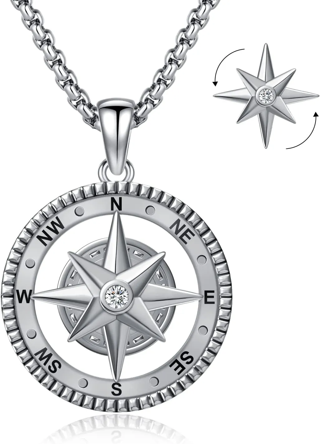Compass Necklace for Women Men 925 Sterling Silver Pendant Urn Necklaces for Ashes Picture Locket Necklace Anchor Necklace Viking Necklace Crystals CZ Moonstone Abalone Shell Turquoise Compass Jewelry