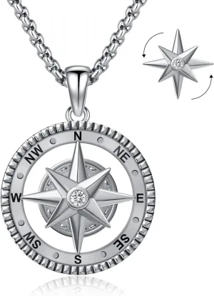 Compass Necklace for Women Men 925 Sterling Silver Pendant Urn Necklaces for Ashes Picture Locket Necklace Anchor Necklace Viking Necklace Crystals CZ Moonstone Abalone Shell Turquoise Compass Jewelry