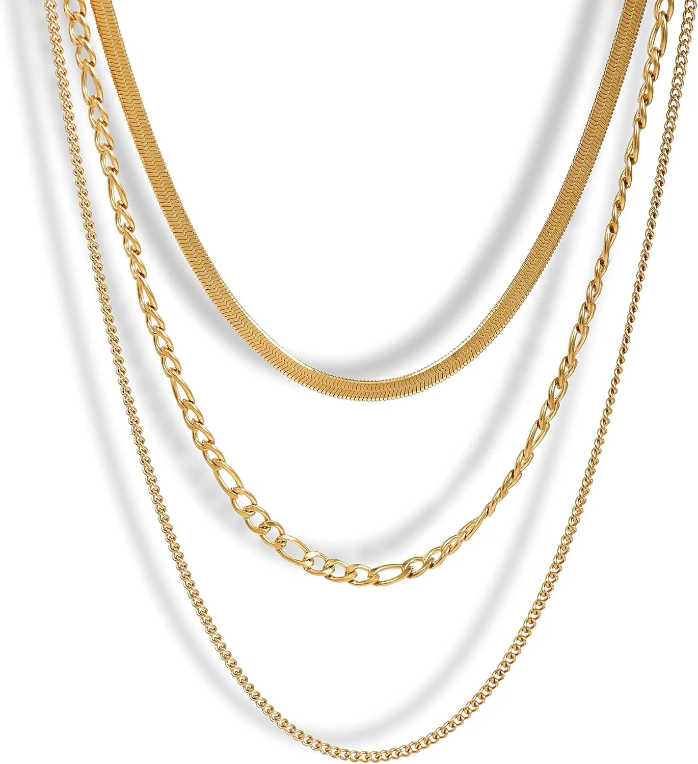 CONRAN KREMIX Waterproof Gold Necklace Layered Necklaces for Women Non Tarnish,18k Gold Plated Stainless Steel Dainty Stack Thin Chain Necklace Set for Women Gifts Jewelry
