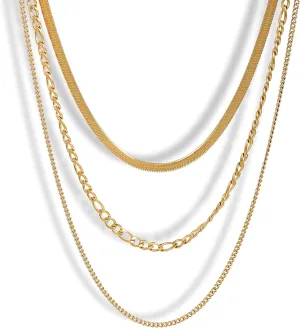 CONRAN KREMIX Waterproof Gold Necklace Layered Necklaces for Women Non Tarnish,18k Gold Plated Stainless Steel Dainty Stack Thin Chain Necklace Set for Women Gifts Jewelry