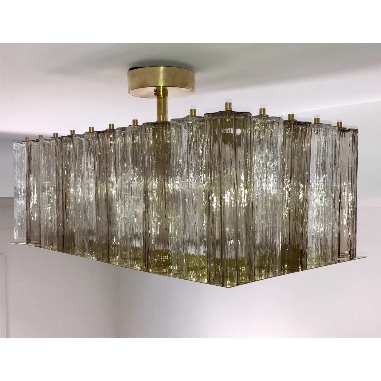 Contemporary Art Deco Style Italian Crystal Smoked Murano Glass Flush Chandelier