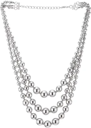 COOLSTEELANDBEYOND Three-strand Waterfall Beaded Necklace Statement Necklace Graduated Beads Chains Layered Stylish