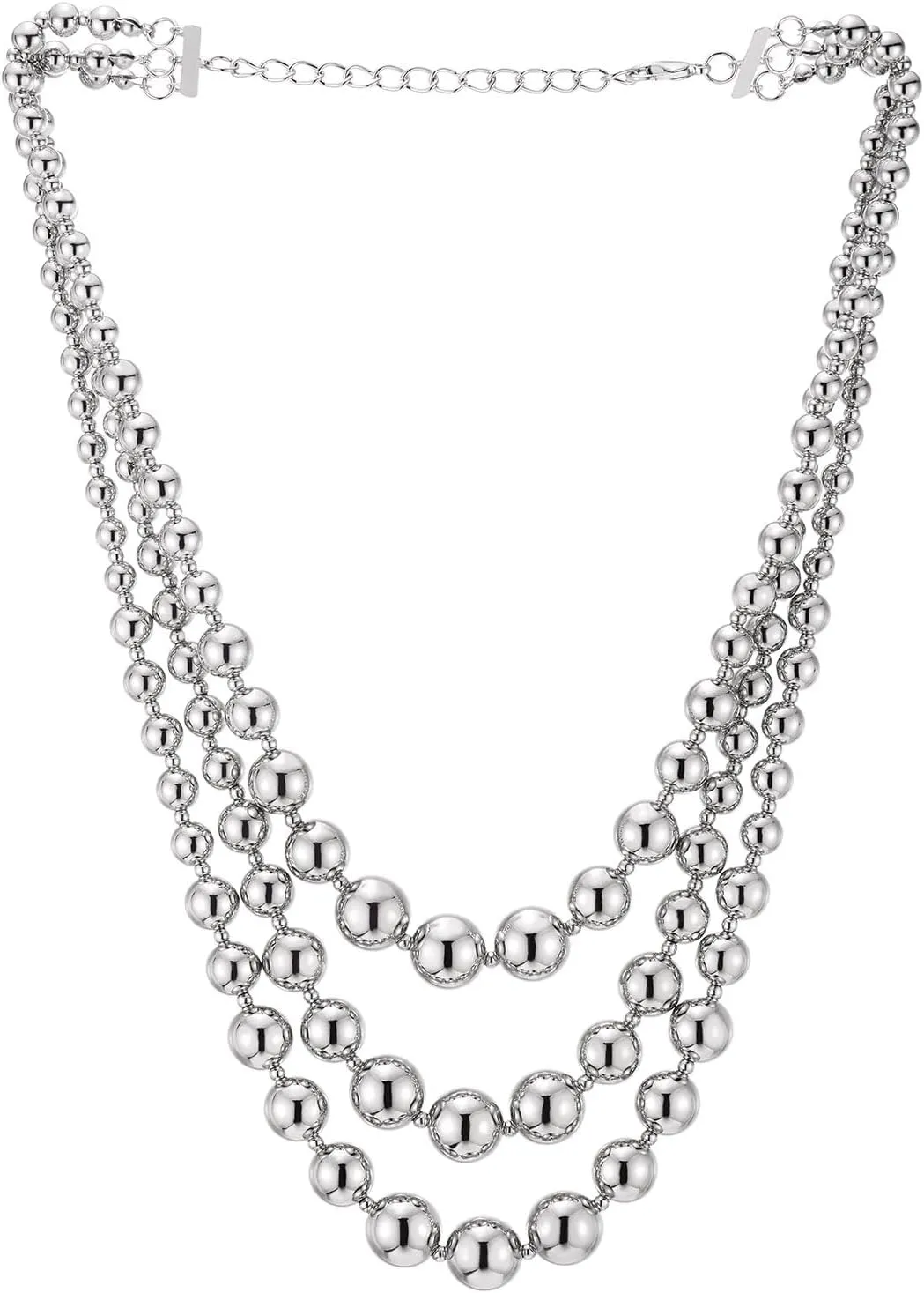 COOLSTEELANDBEYOND Three-strand Waterfall Beaded Necklace Statement Necklace Graduated Beads Chains Layered Stylish