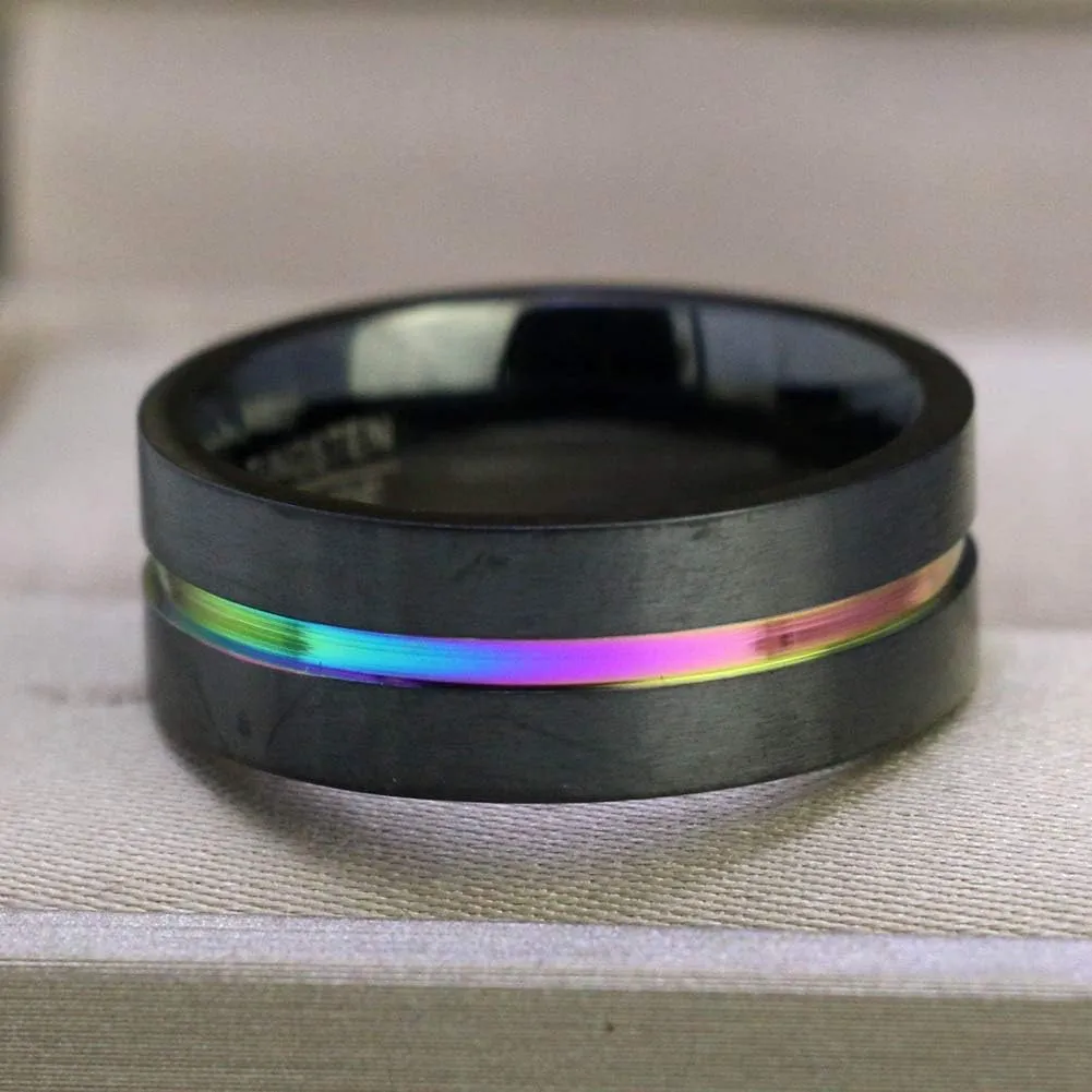Couple Rings Black Plated Round Purple Cz 2pc Womens Wedding Ring Sets 8mm Tungsten Mens Wedding Band (Please Buy 2 Rings for 1 Pair)