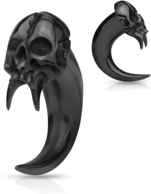 Covet Jewelry Angel of Death Skull Hand Carved Organic Horn Taper