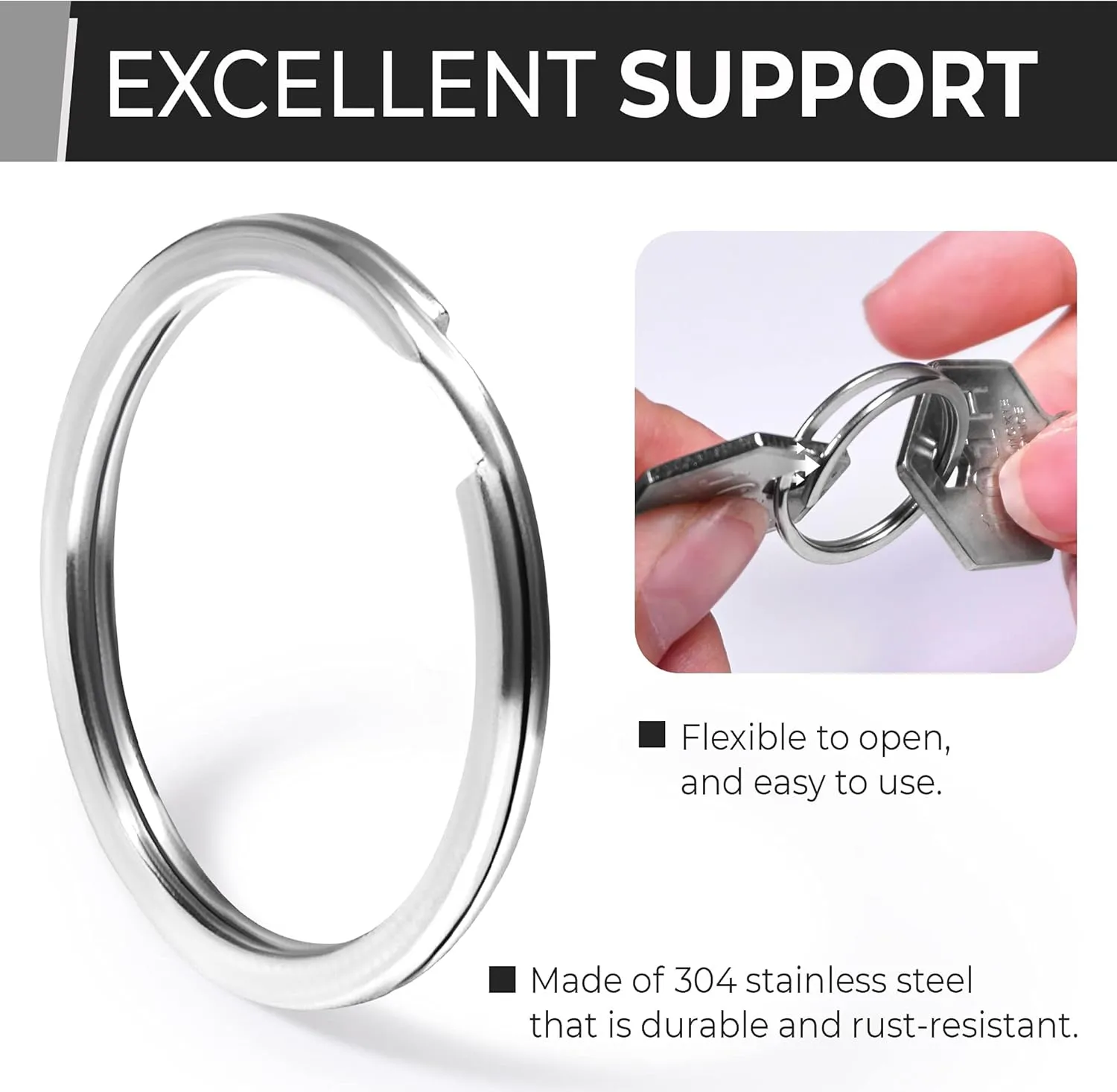 Crest 10 pcs Surgical Grade Stainless Steel Split Ring for Keychains 1 inch 25mm SS316L Key Rings for Car Keys
