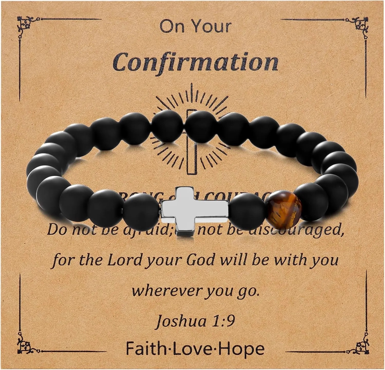 Cross Bracelet for Men To My Dad Son Godfather Black Tiger Eyes Beads Bracelet Father's Day Birthday Graduation Confirmation Christian Gift for Men