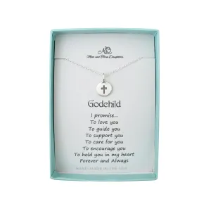 Cross Disk Charm Necklace on a 14 Inch Cable Chain. Baptism. Godchild Gift. First Communion. Little Girl's or Little Boy's Gift. 925 Sterling Silver. 13mm x 8mm