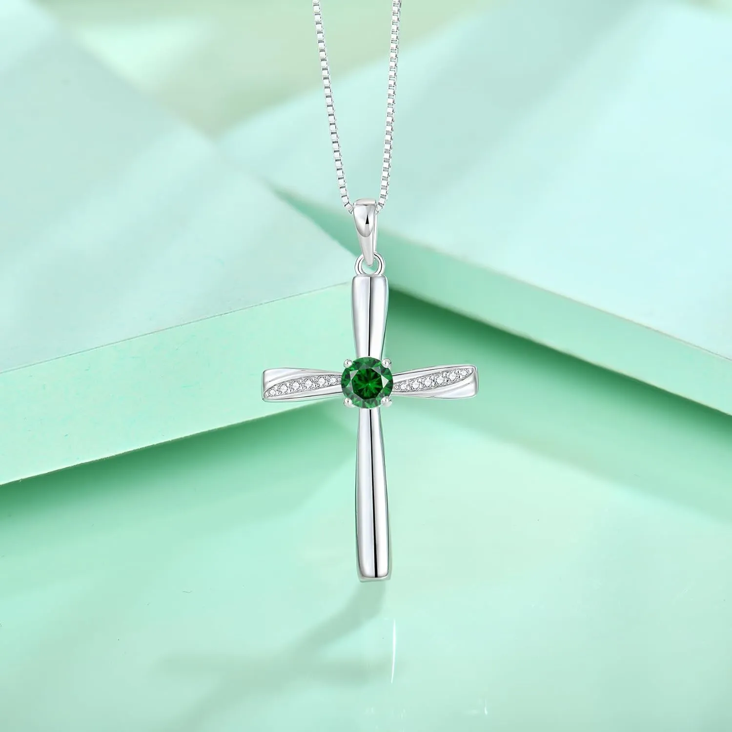 Cross Necklace 925 Sterling Silver Birthstone Pendant Stylish Minimalist Necklace Religious Jewelry Gifts for Women
