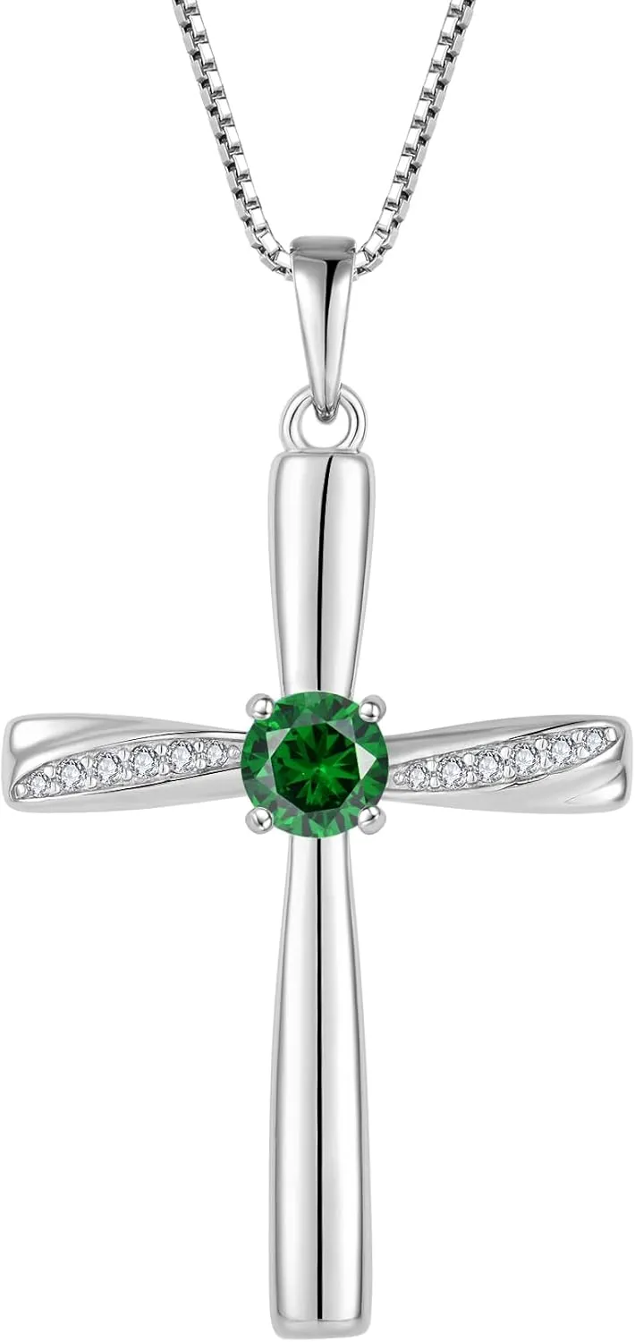 Cross Necklace 925 Sterling Silver Birthstone Pendant Stylish Minimalist Necklace Religious Jewelry Gifts for Women