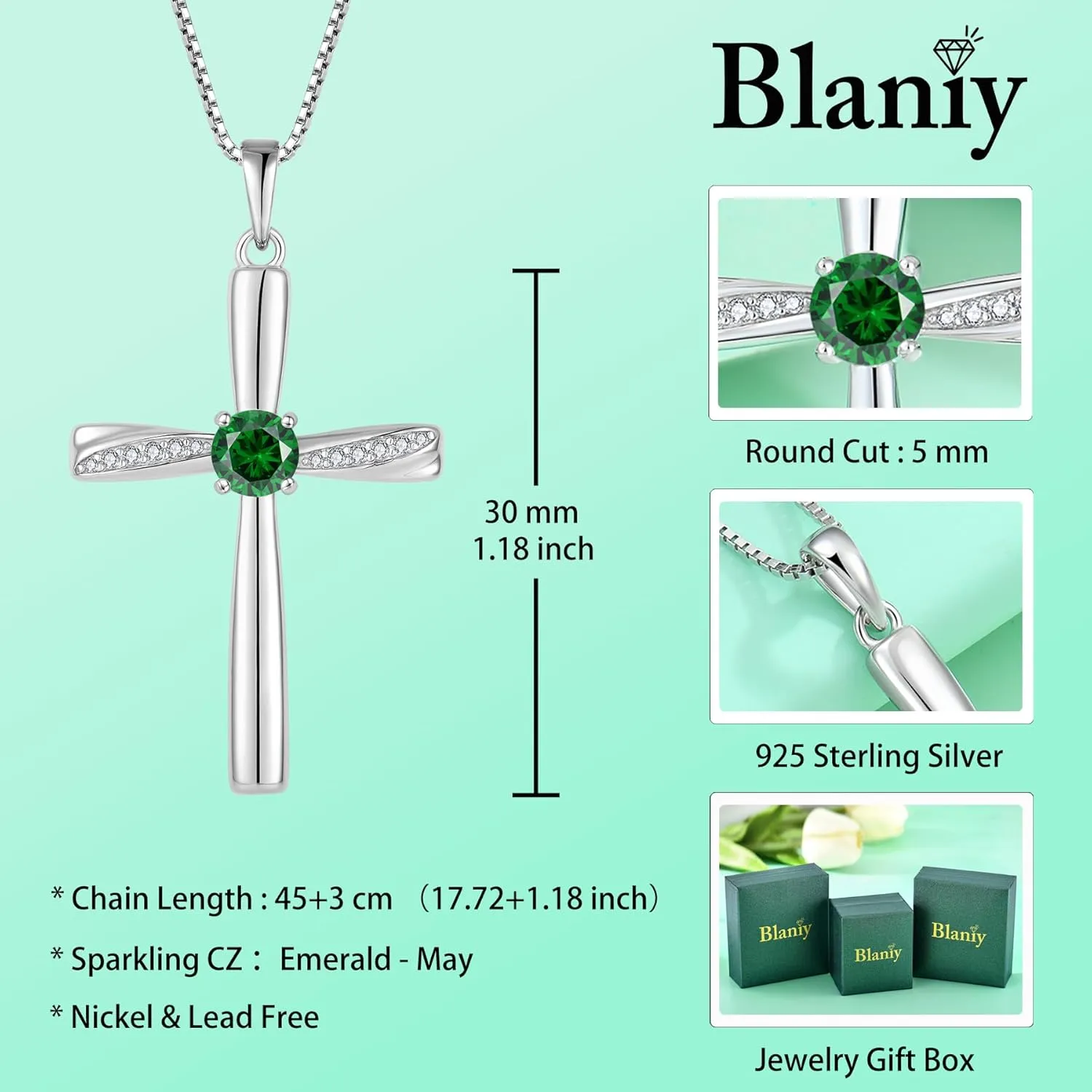 Cross Necklace 925 Sterling Silver Birthstone Pendant Stylish Minimalist Necklace Religious Jewelry Gifts for Women