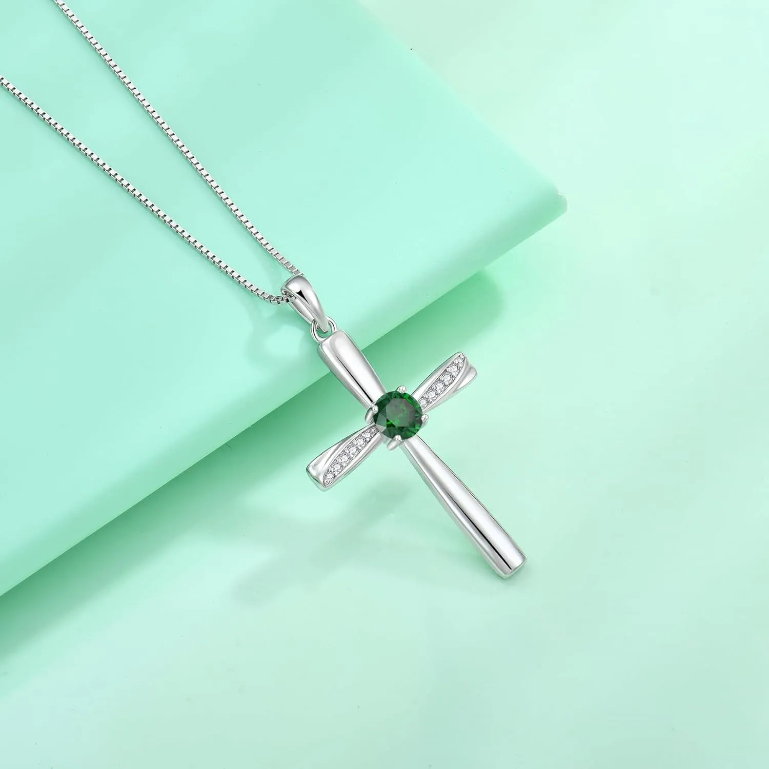 Cross Necklace 925 Sterling Silver Birthstone Pendant Stylish Minimalist Necklace Religious Jewelry Gifts for Women