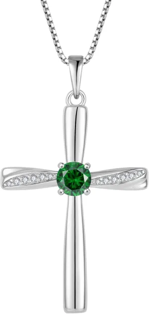 Cross Necklace 925 Sterling Silver Birthstone Pendant Stylish Minimalist Necklace Religious Jewelry Gifts for Women