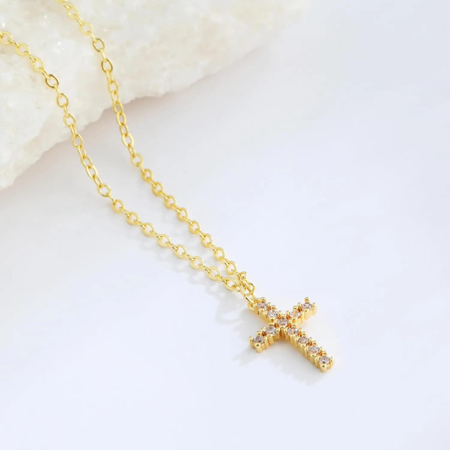 Cross Necklace for Women, 14K Gold Plated Cross Pendant Necklace Dainty Cross Charm Link Chain Choker Faith Jewelry Religious Gifts