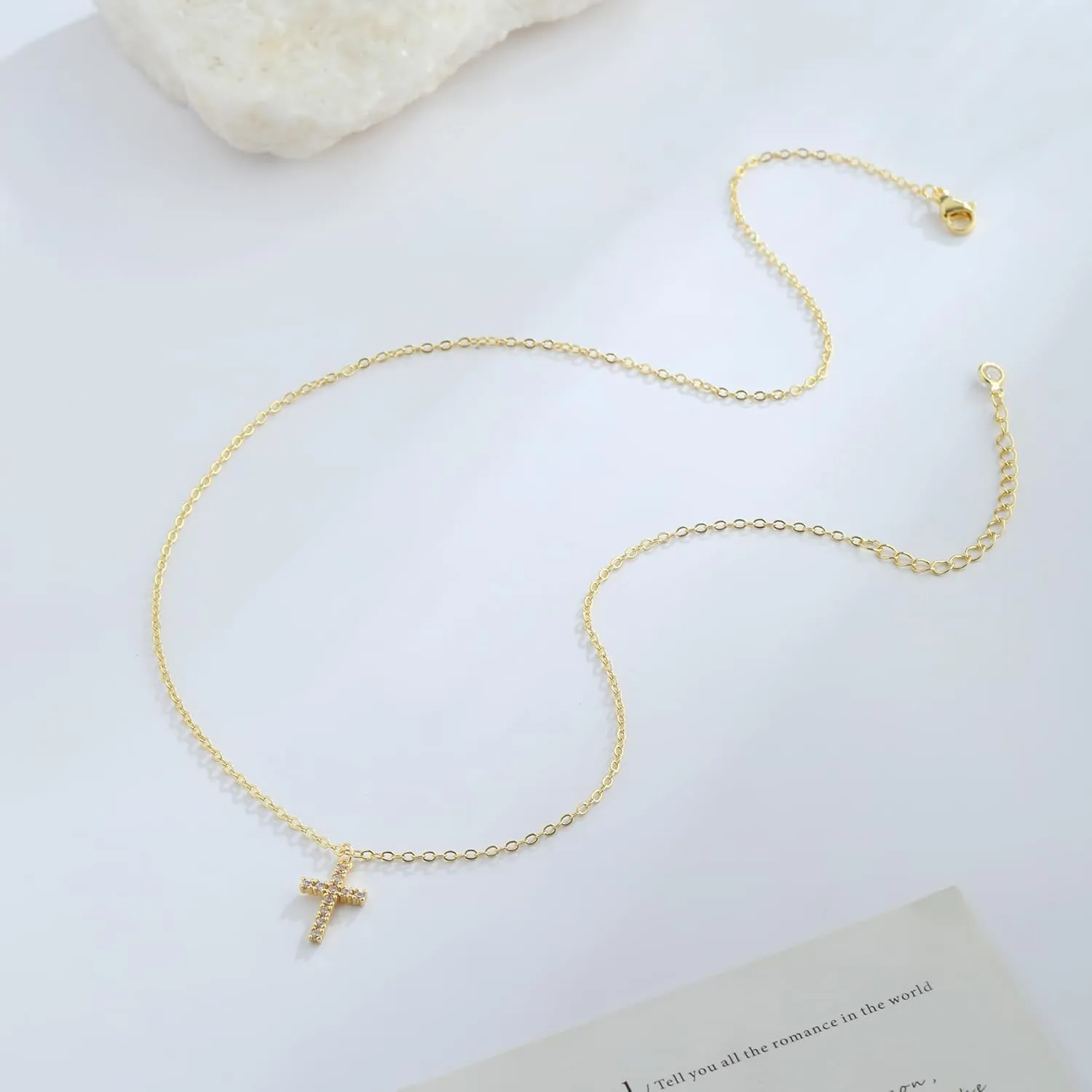 Cross Necklace for Women, 14K Gold Plated Cross Pendant Necklace Dainty Cross Charm Link Chain Choker Faith Jewelry Religious Gifts