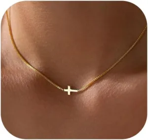 Cross Necklace for Women 14K Gold Silver Plated Dainty Small Cross Pendant Necklace Charm Choker Trendy Cute Cross Charm Chain Necklaces Faith Religion Jewelry Minimalist Gifts