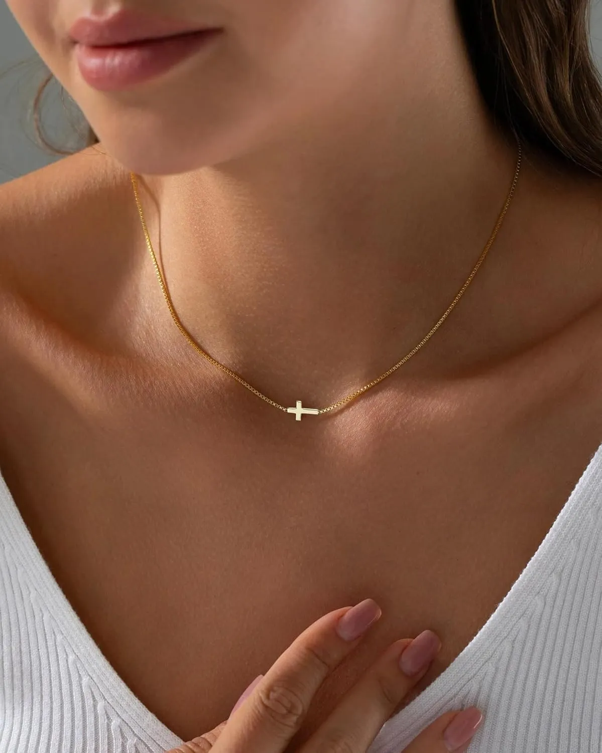 Cross Necklace for Women 14K Gold Silver Plated Dainty Small Cross Pendant Necklace Charm Choker Trendy Cute Cross Charm Chain Necklaces Faith Religion Jewelry Minimalist Gifts