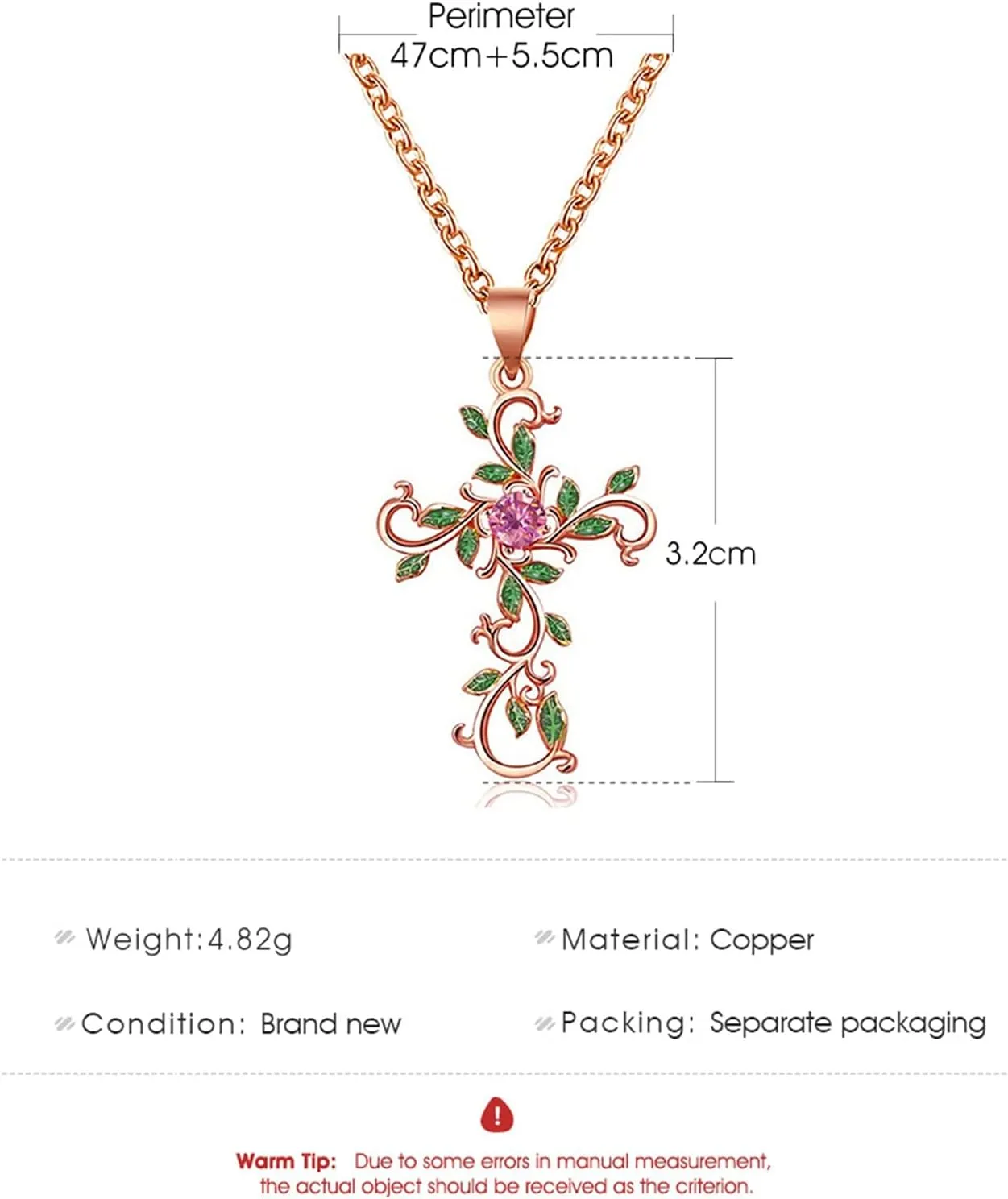 Cross Necklace for Women Charm Rose Gold Cross Pendant, Green Leaf Wrap Amethyst Crucifix Necklace Fashion Jewelry Gifts