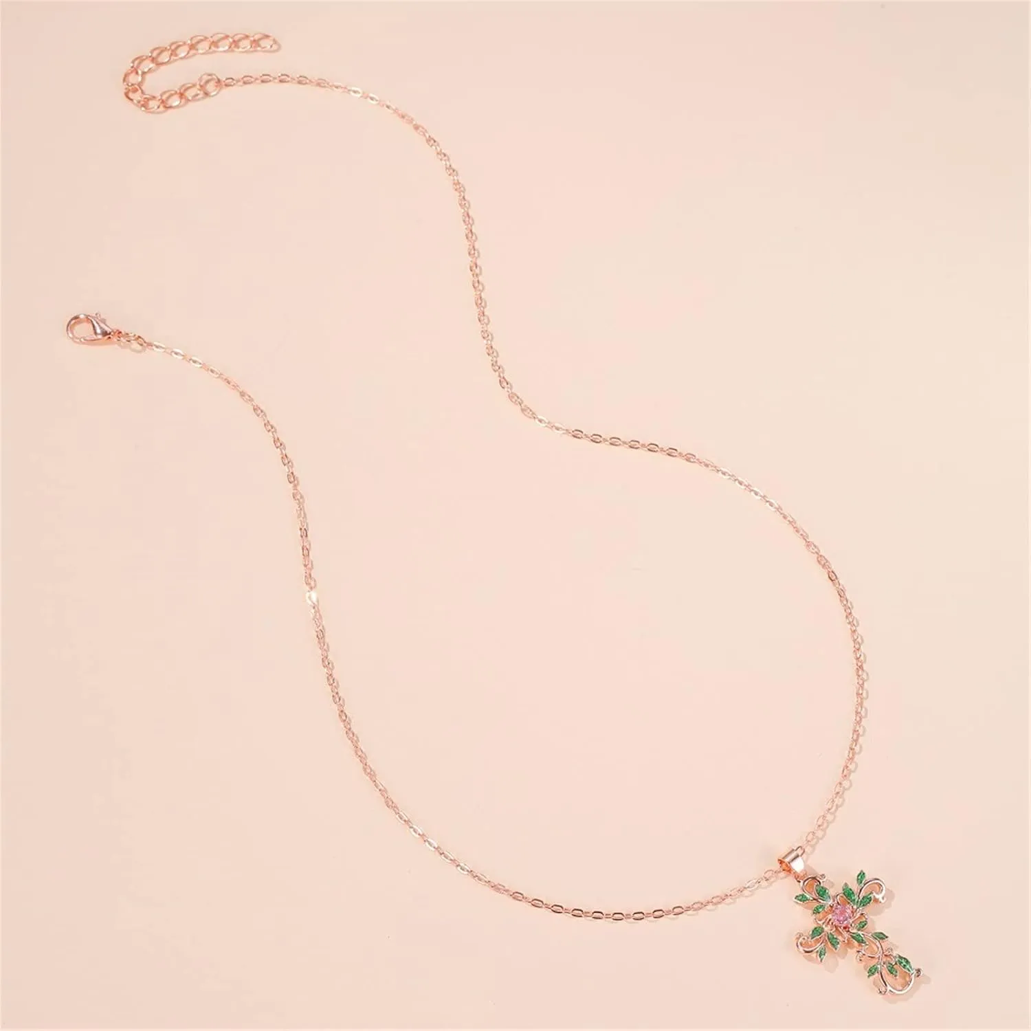 Cross Necklace for Women Charm Rose Gold Cross Pendant, Green Leaf Wrap Amethyst Crucifix Necklace Fashion Jewelry Gifts