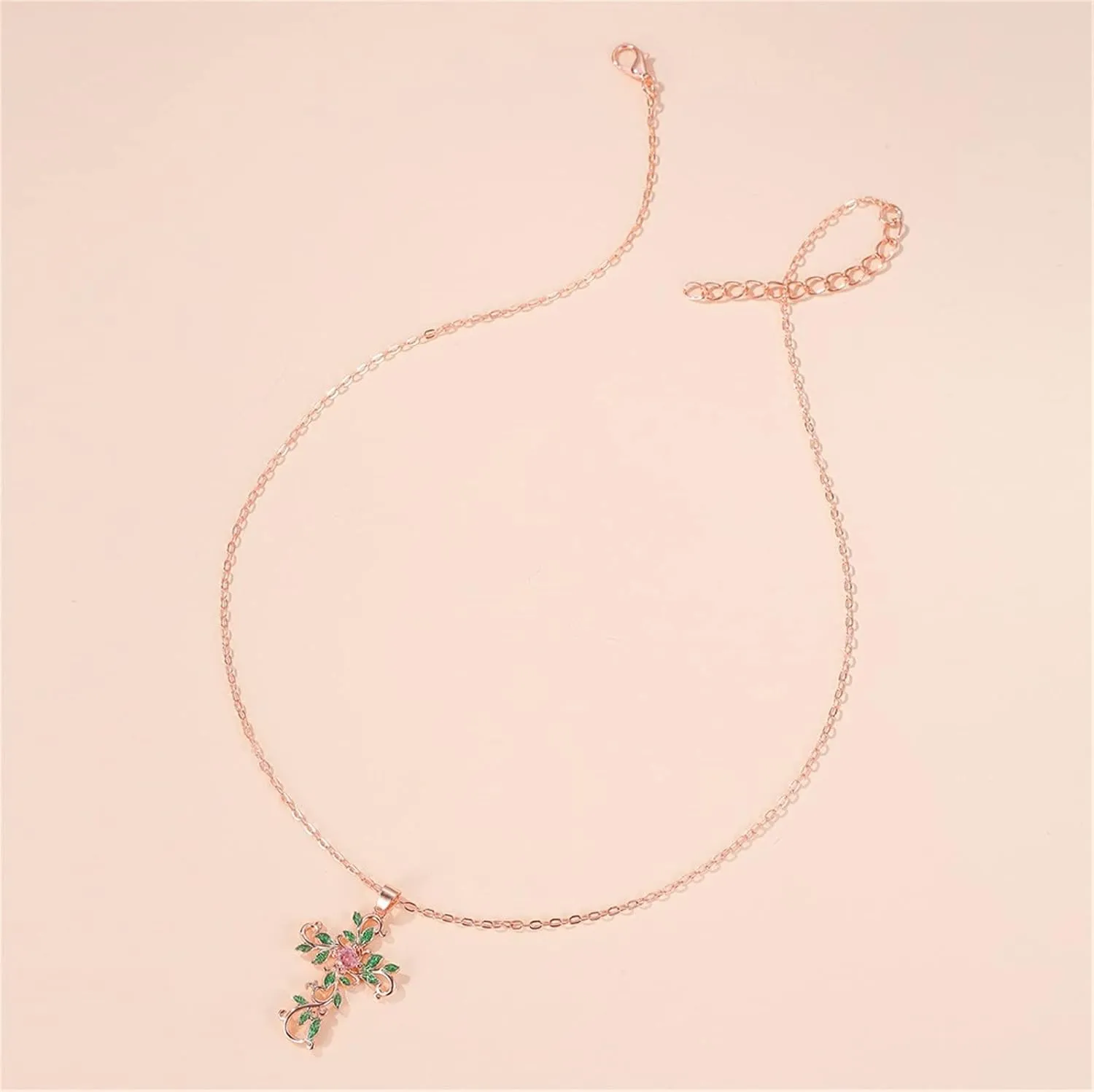 Cross Necklace for Women Charm Rose Gold Cross Pendant, Green Leaf Wrap Amethyst Crucifix Necklace Fashion Jewelry Gifts