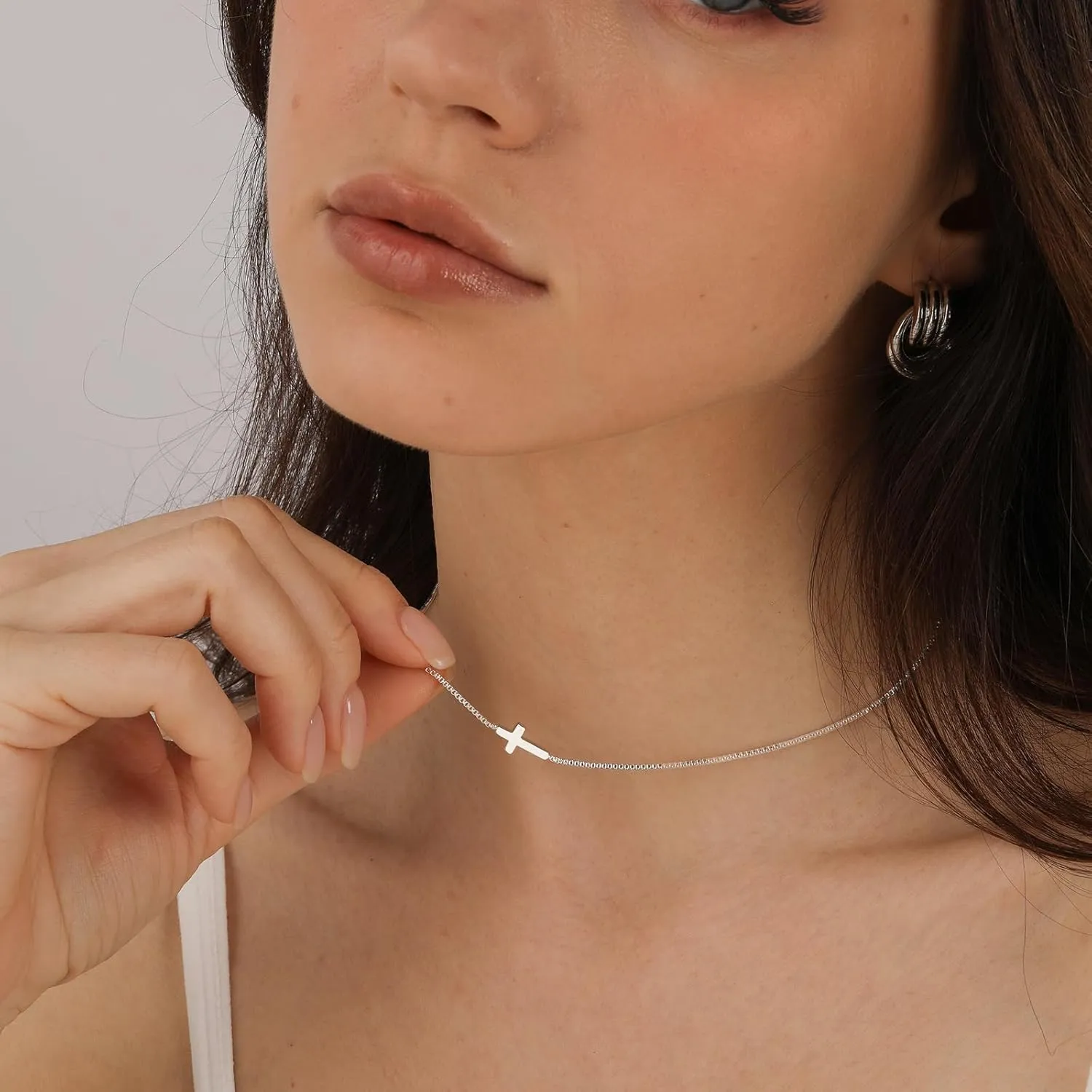 Cross Necklace for Women Trendy 14K Dainty Gold Silver Plated Cross Pendant Necklaces Simple Cute Faith Charm Choker Religious Drop Dangle Chain Necklace Non Tarnish Costume Jewelry Gift