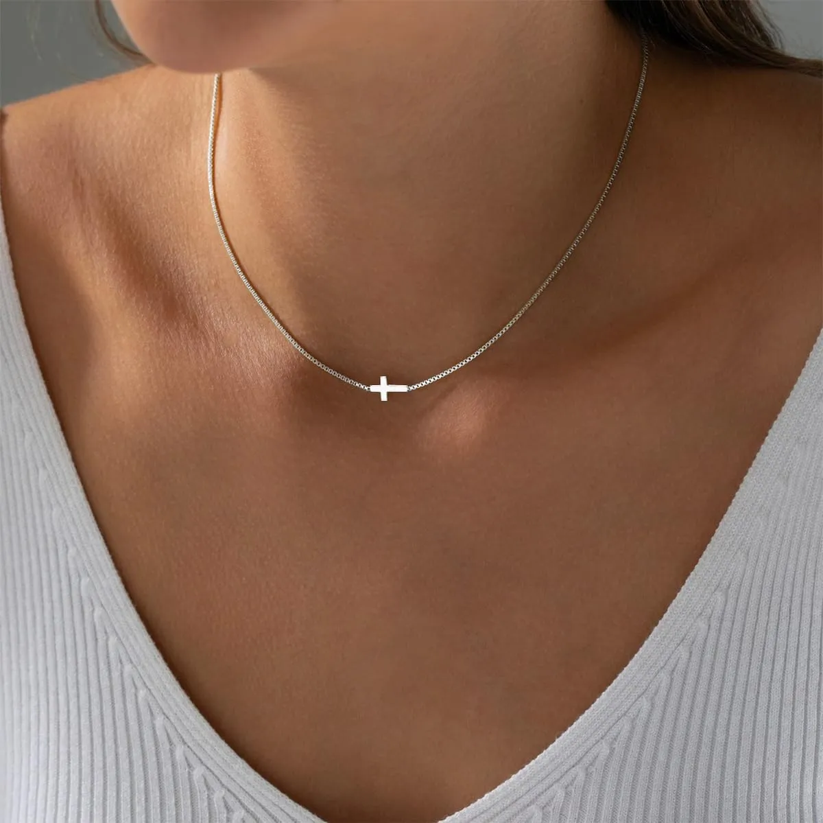 Cross Necklace for Women Trendy 14K Dainty Gold Silver Plated Cross Pendant Necklaces Simple Cute Faith Charm Choker Religious Drop Dangle Chain Necklace Non Tarnish Costume Jewelry Gift