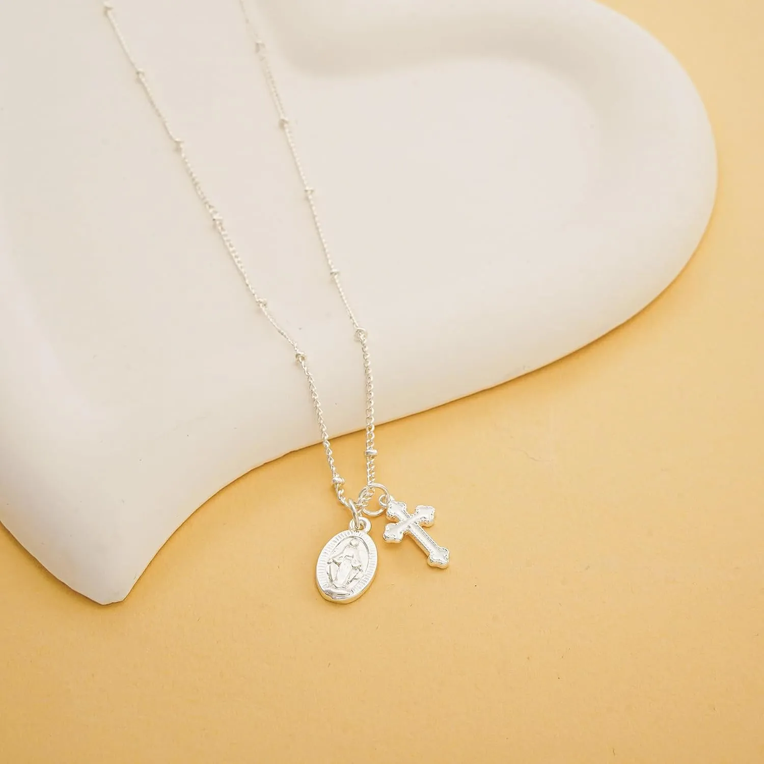 Cross Necklace for Women Trendy 14K Dainty Gold Silver Plated Cross Pendant Necklaces Simple Cute Faith Charm Choker Religious Drop Dangle Chain Necklace Non Tarnish Costume Jewelry Gift
