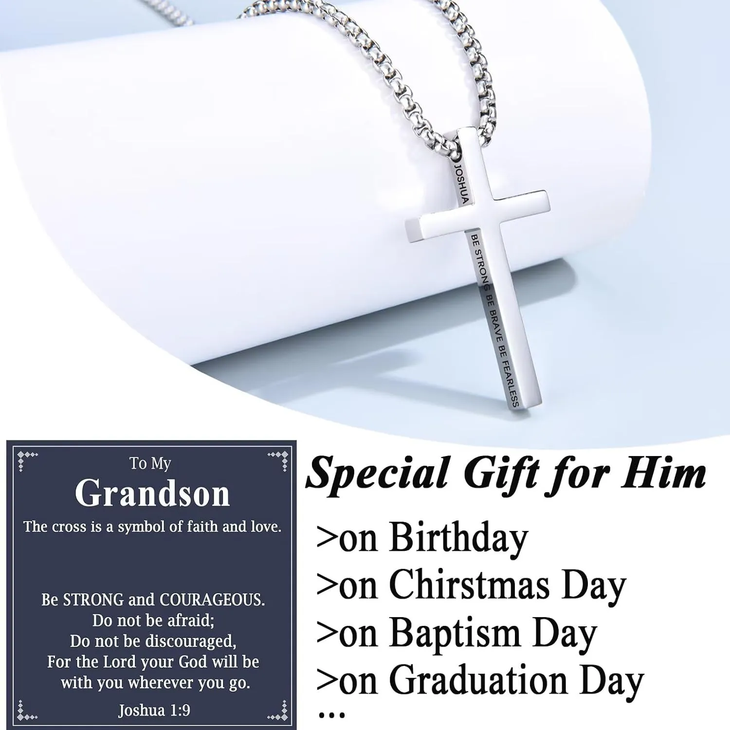 Cross Necklace Gifts for Teen Boys Christian Religious Gift for Boys on Birthday Christmas Fathers Day Baptism