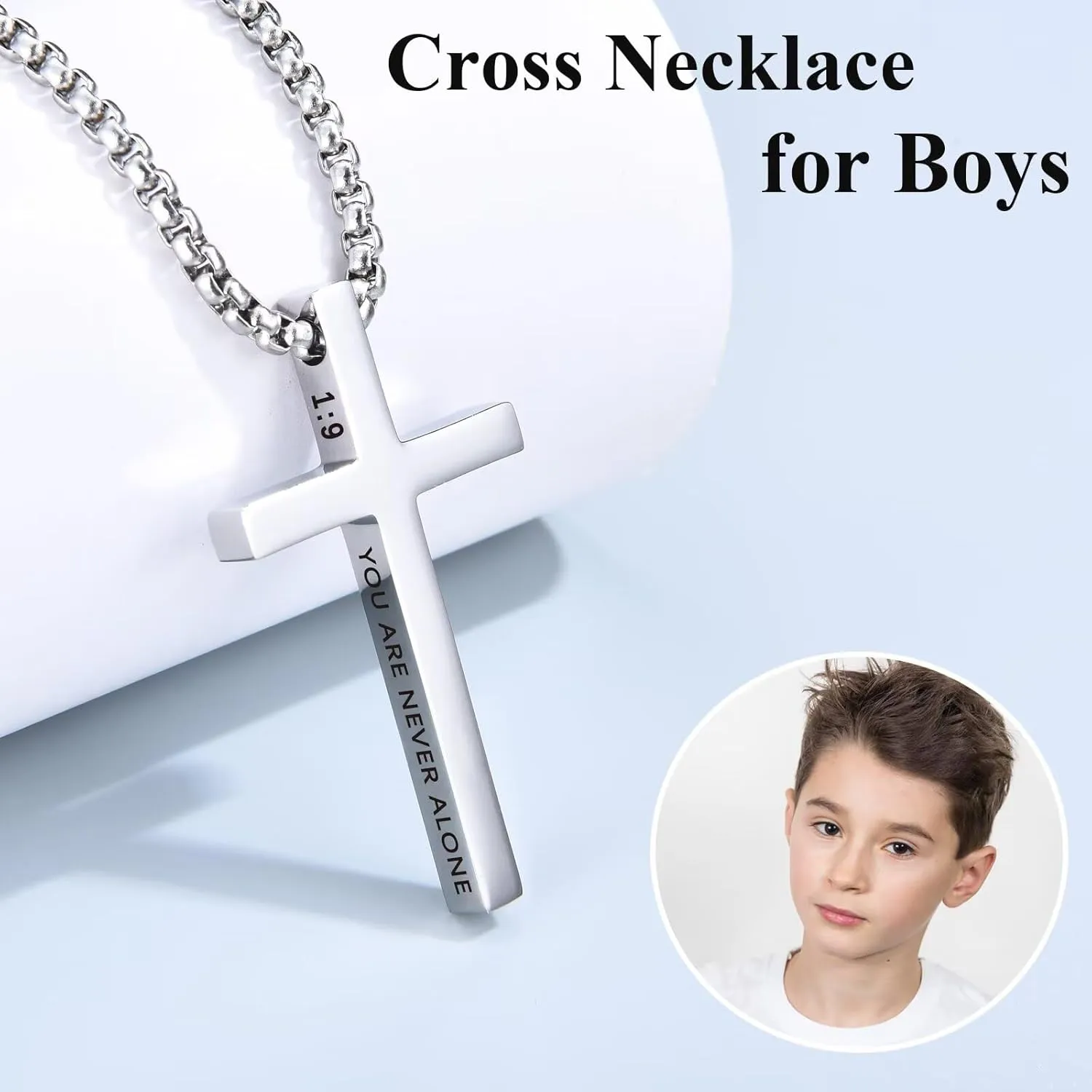 Cross Necklace Gifts for Teen Boys Christian Religious Gift for Boys on Birthday Christmas Fathers Day Baptism