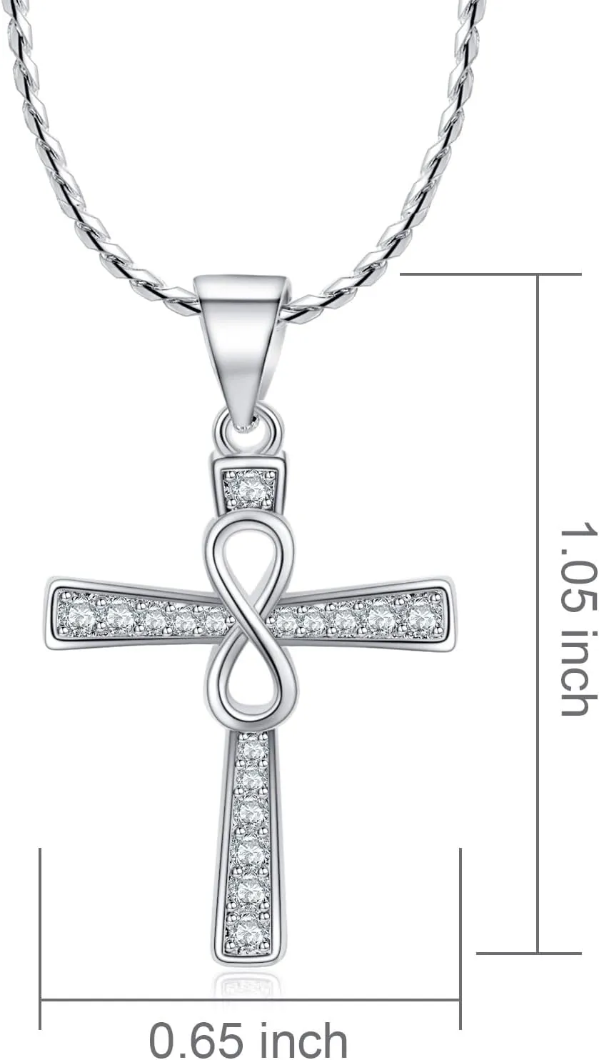 Cross Pendant Necklaces 14K White Gold Plated Cubic Zirconias CZ | Religious Cross Faith Pendant Necklace Religious Gifts for Women Men|18inches Adjustable