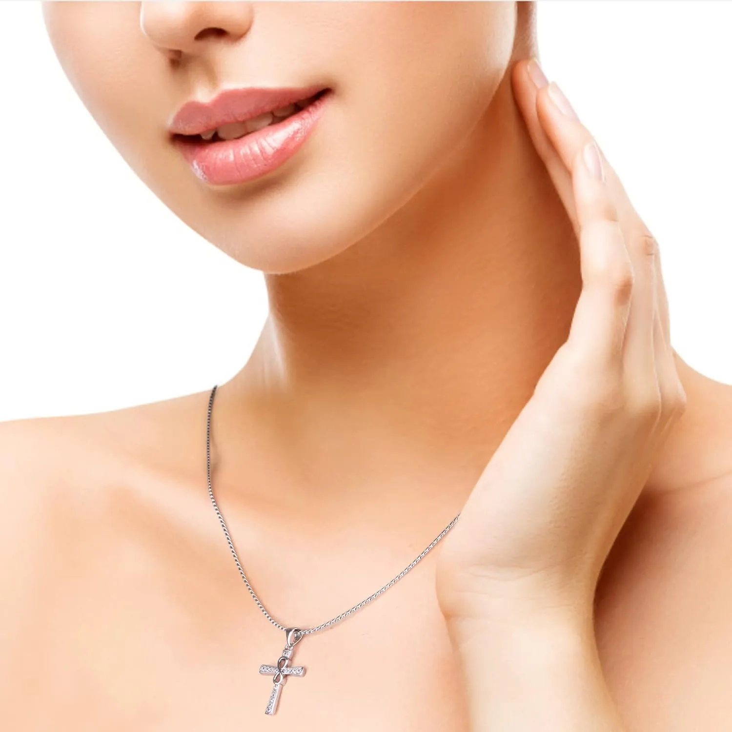 Cross Pendant Necklaces 14K White Gold Plated Cubic Zirconias CZ | Religious Cross Faith Pendant Necklace Religious Gifts for Women Men|18inches Adjustable