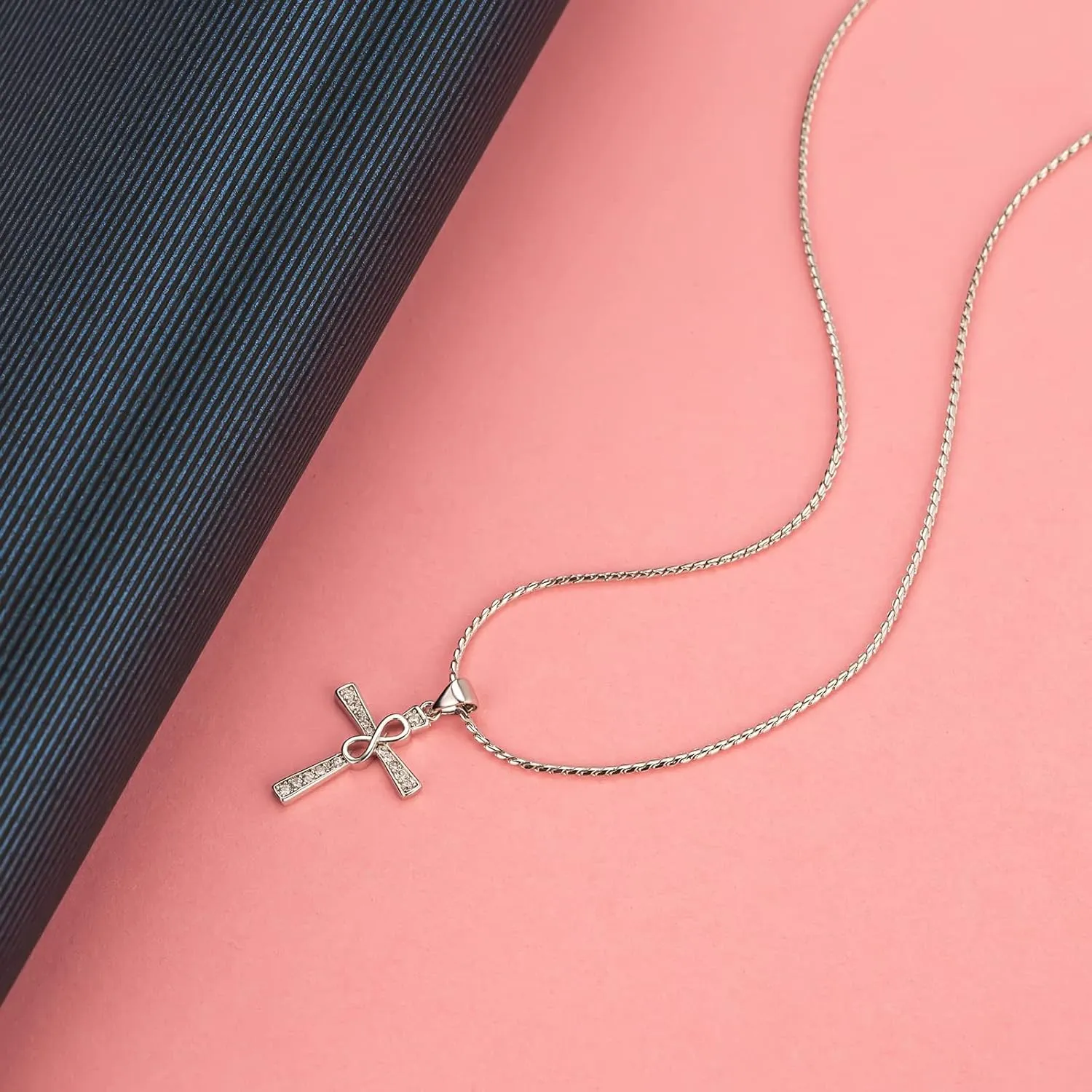 Cross Pendant Necklaces 14K White Gold Plated Cubic Zirconias CZ | Religious Cross Faith Pendant Necklace Religious Gifts for Women Men|18inches Adjustable