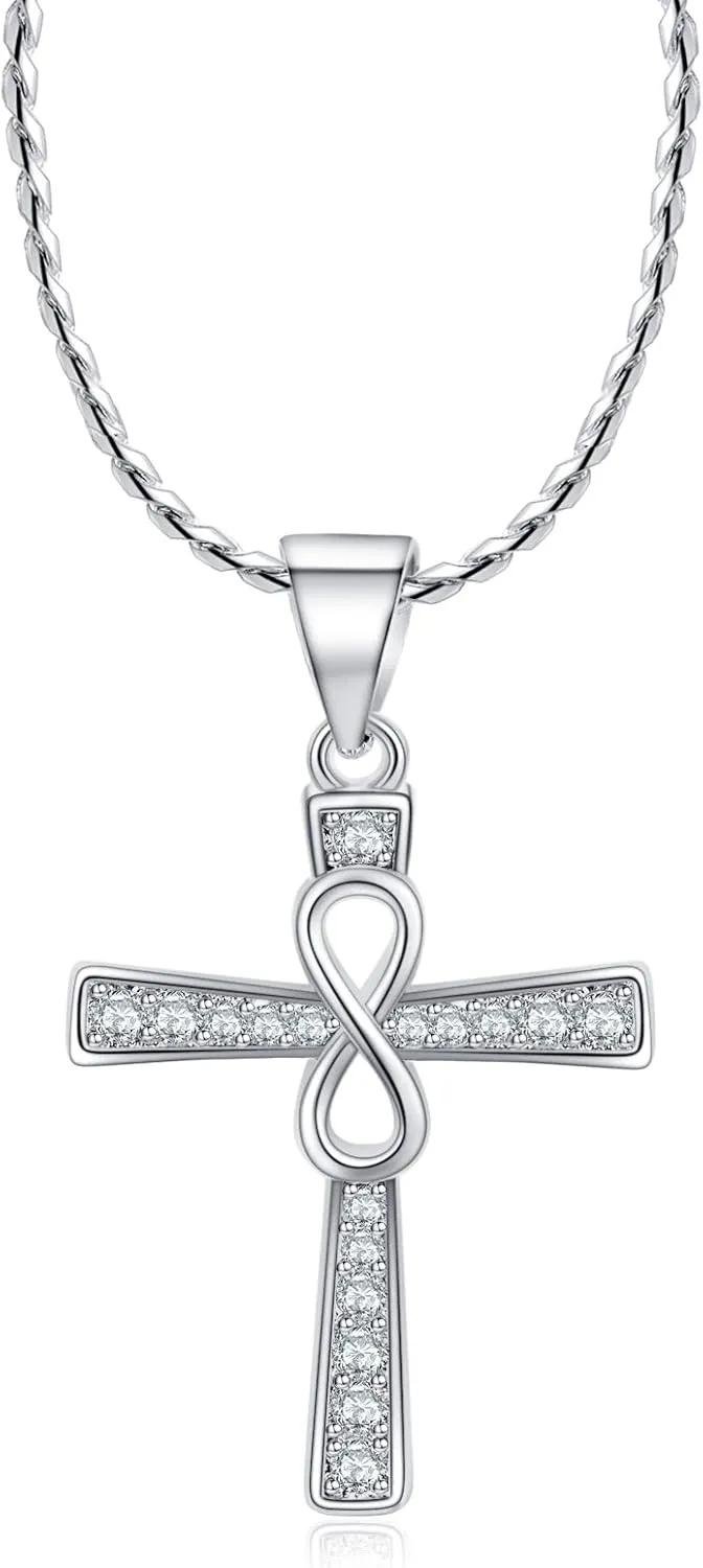 Cross Pendant Necklaces 14K White Gold Plated Cubic Zirconias CZ | Religious Cross Faith Pendant Necklace Religious Gifts for Women Men|18inches Adjustable