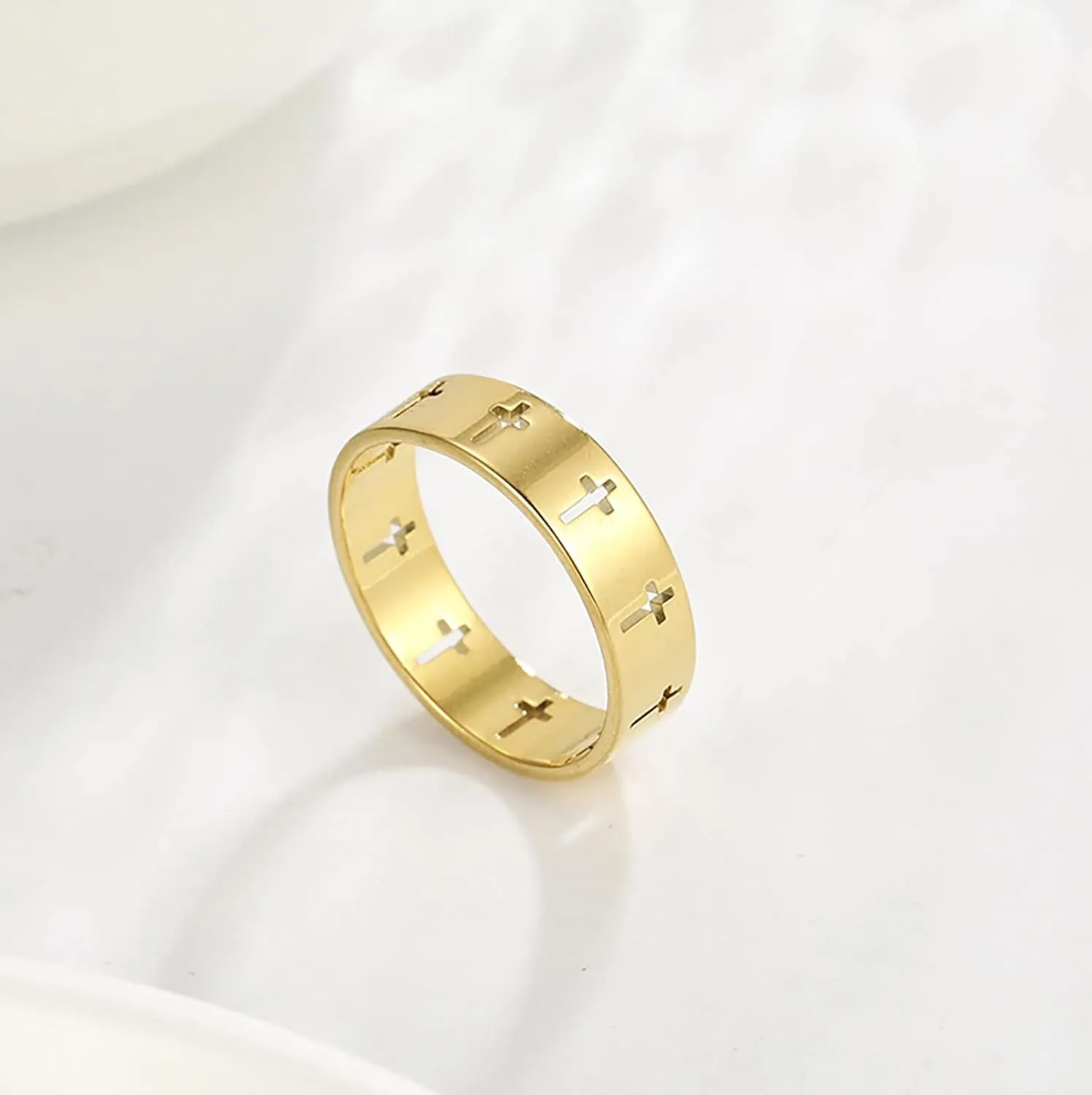 Cross Ring for Men Women Christian Cross Rings Stainless Steel Lord's Prayer Anxiety Ring Religious Wedding Statement Stackable Band Rings