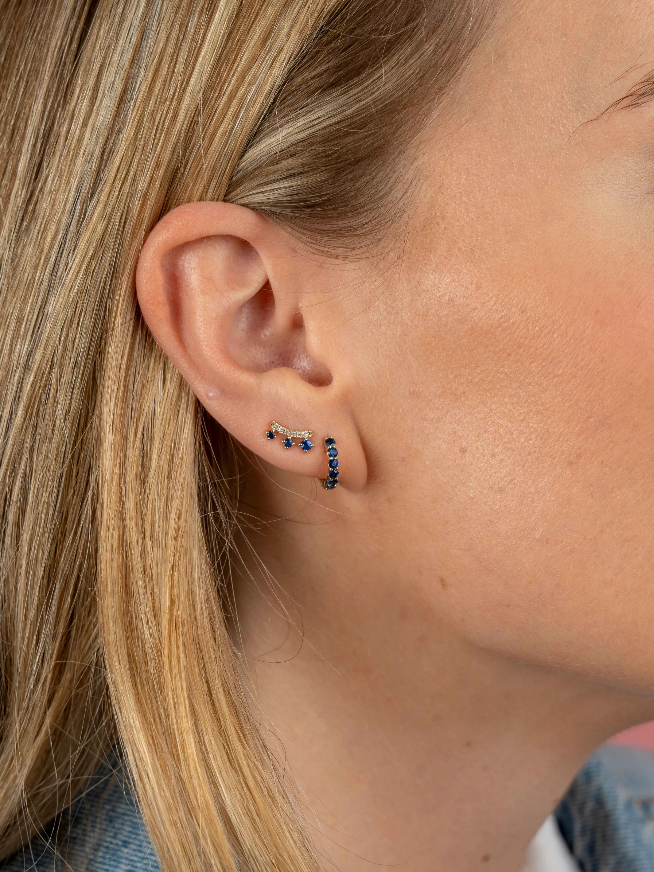 Crown Blue Sapphire Stud Earring 14K