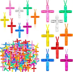 Crystal Cross Necklace Plastic Cross Necklaces Colored Cross Necklace Bulk for Christian Religious Party Favors Church