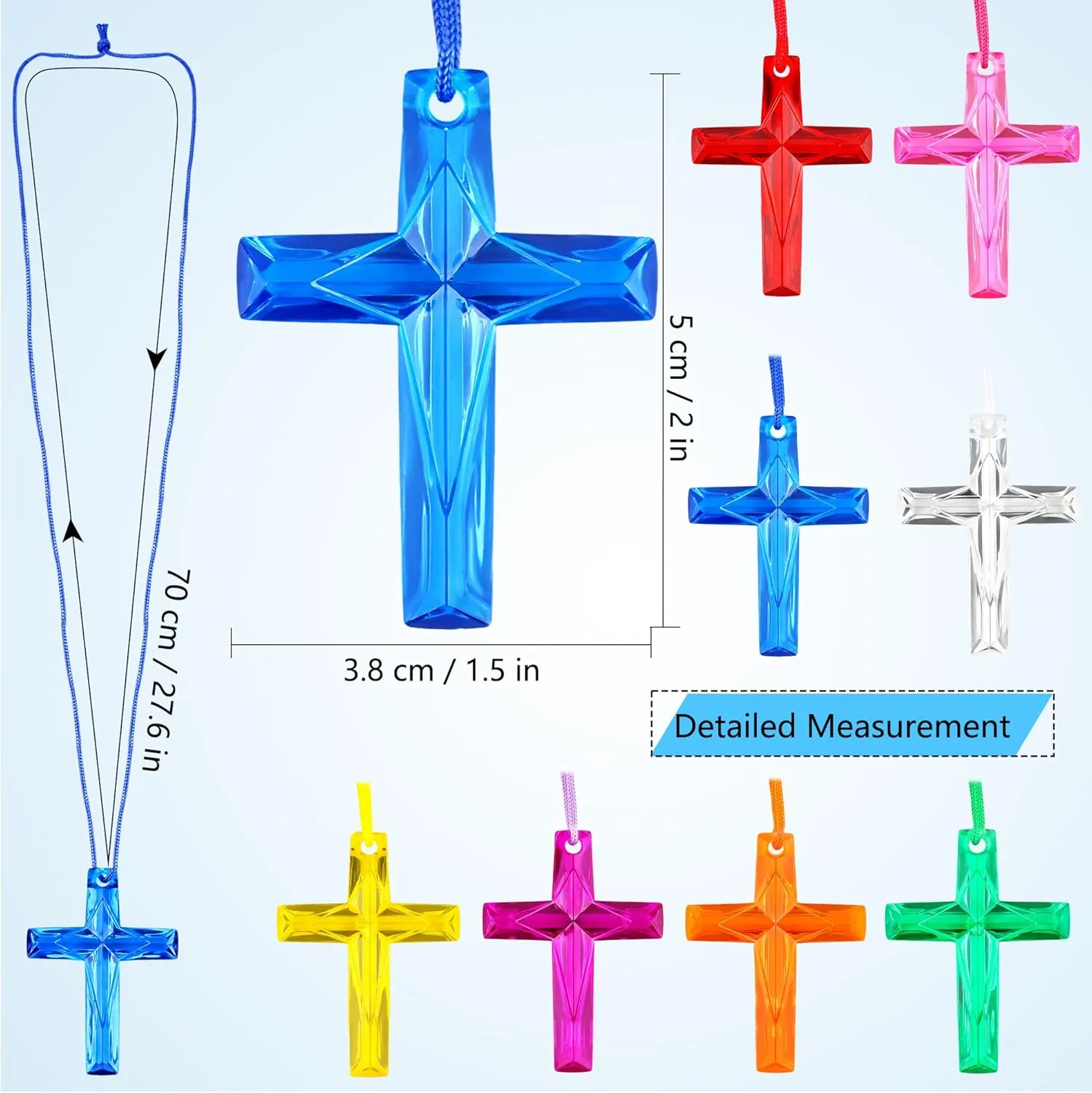 Crystal Cross Necklace Plastic Cross Necklaces Colored Cross Necklace Bulk for Christian Religious Party Favors Church
