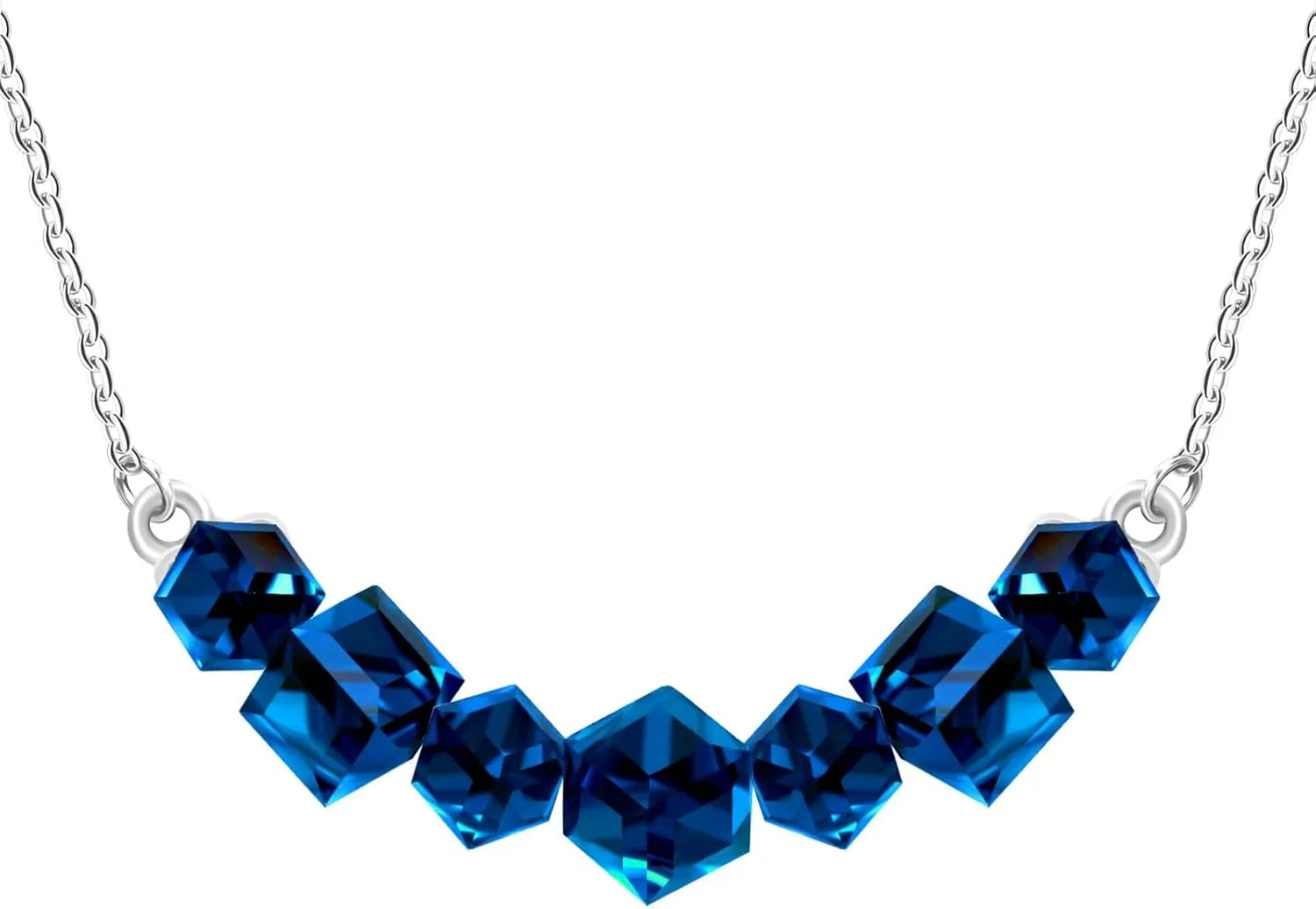 Crystal Cube Necklace 7 Stones Pendant for Birthday Graduation - Platinum Plated Square Cubes Necklaces for Women YA5052