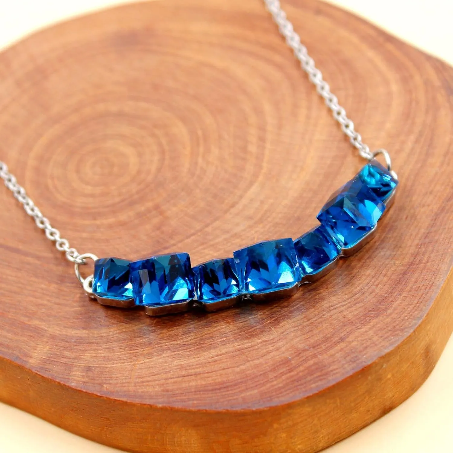 Crystal Cube Necklace 7 Stones Pendant for Birthday Graduation - Platinum Plated Square Cubes Necklaces for Women YA5052