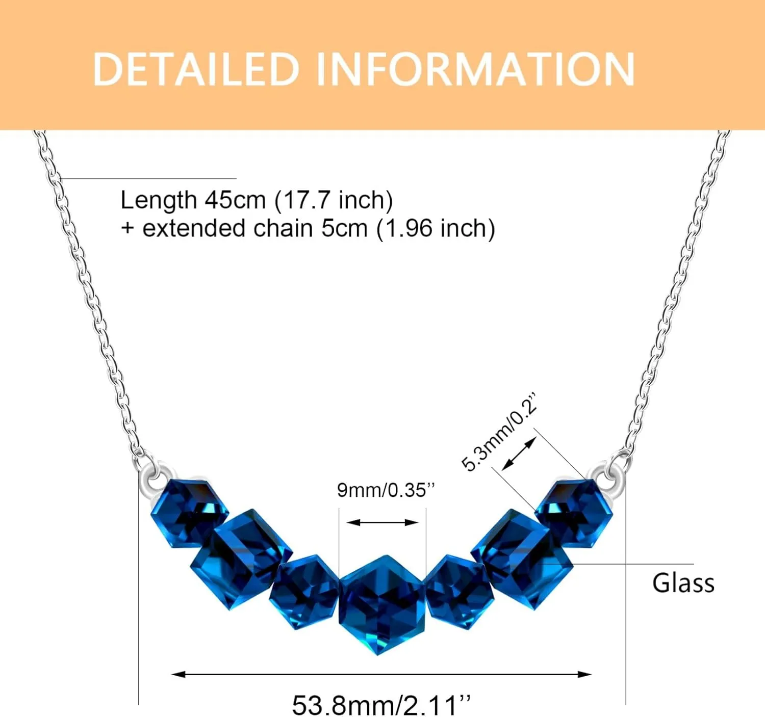 Crystal Cube Necklace 7 Stones Pendant for Birthday Graduation - Platinum Plated Square Cubes Necklaces for Women YA5052