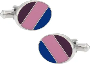 Cuff-Daddy Stylish Enamel Pink, Maroon, & Blue Oval Cufflinks with Presentation Box