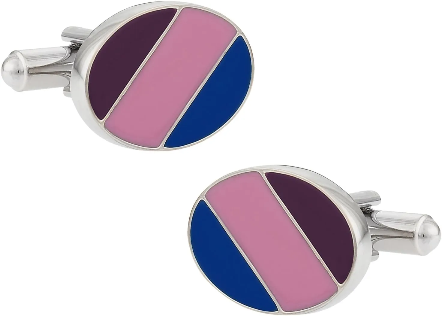 Cuff-Daddy Stylish Enamel Pink, Maroon, & Blue Oval Cufflinks with Presentation Box