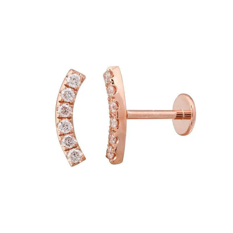 Curved 6 Diamond Pave Flat Back Earring