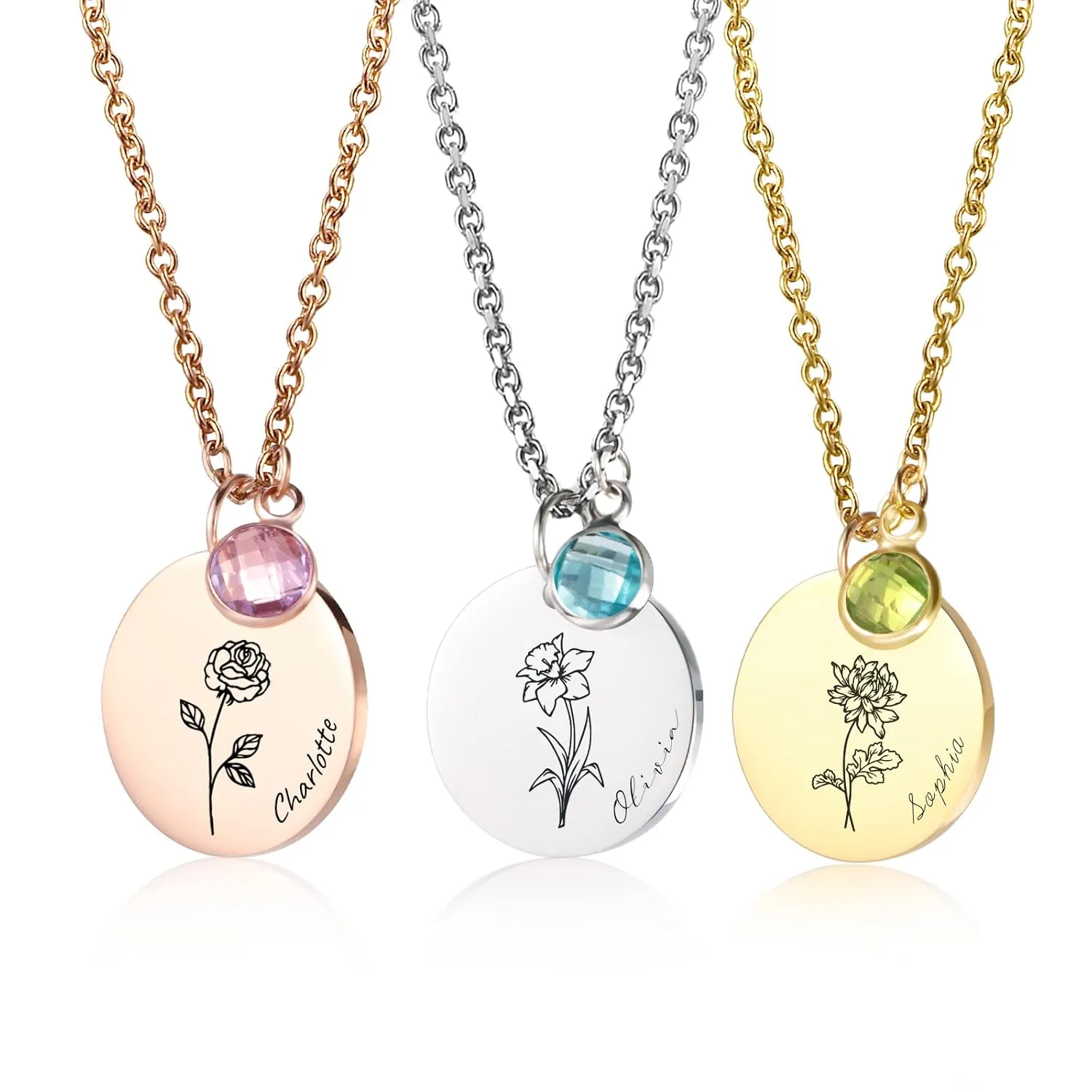 Custom Name Necklace with Birthstones Birthday Gift for Women Personalized Birth flower Necklaces Best Gifts for Mom and Grandma Christmas Gifts for Her Mother's Day Gifts for Mama