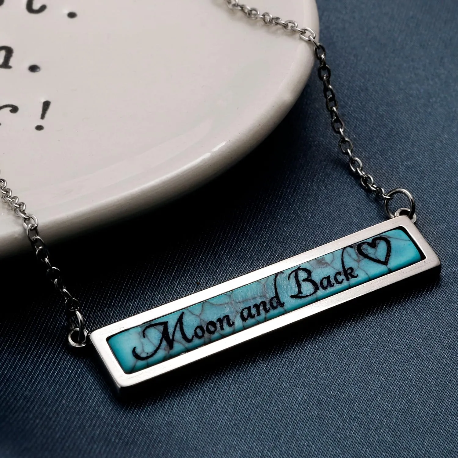 Custom Natural Turquoise Marble Stone Pendant Necklace Unique Name Necklace Silver