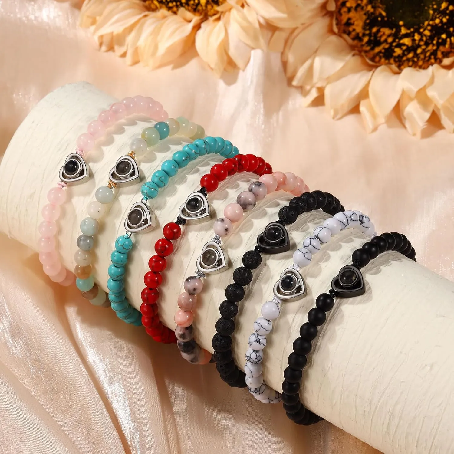 Custom Photo Bracelets with Picture inside Personalized Adjustable Beads Bracelets with Photo Projection Bracelet for Women Men Customized Gifts for Boyfriend Girlfriend