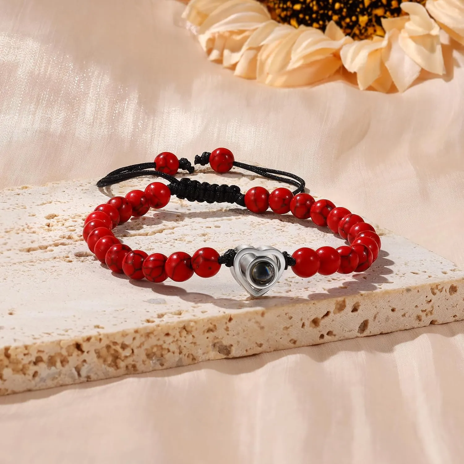 Custom Photo Bracelets with Picture inside Personalized Adjustable Beads Bracelets with Photo Projection Bracelet for Women Men Customized Gifts for Boyfriend Girlfriend