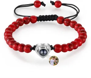 Custom Photo Bracelets with Picture inside Personalized Adjustable Beads Bracelets with Photo Projection Bracelet for Women Men Customized Gifts for Boyfriend Girlfriend