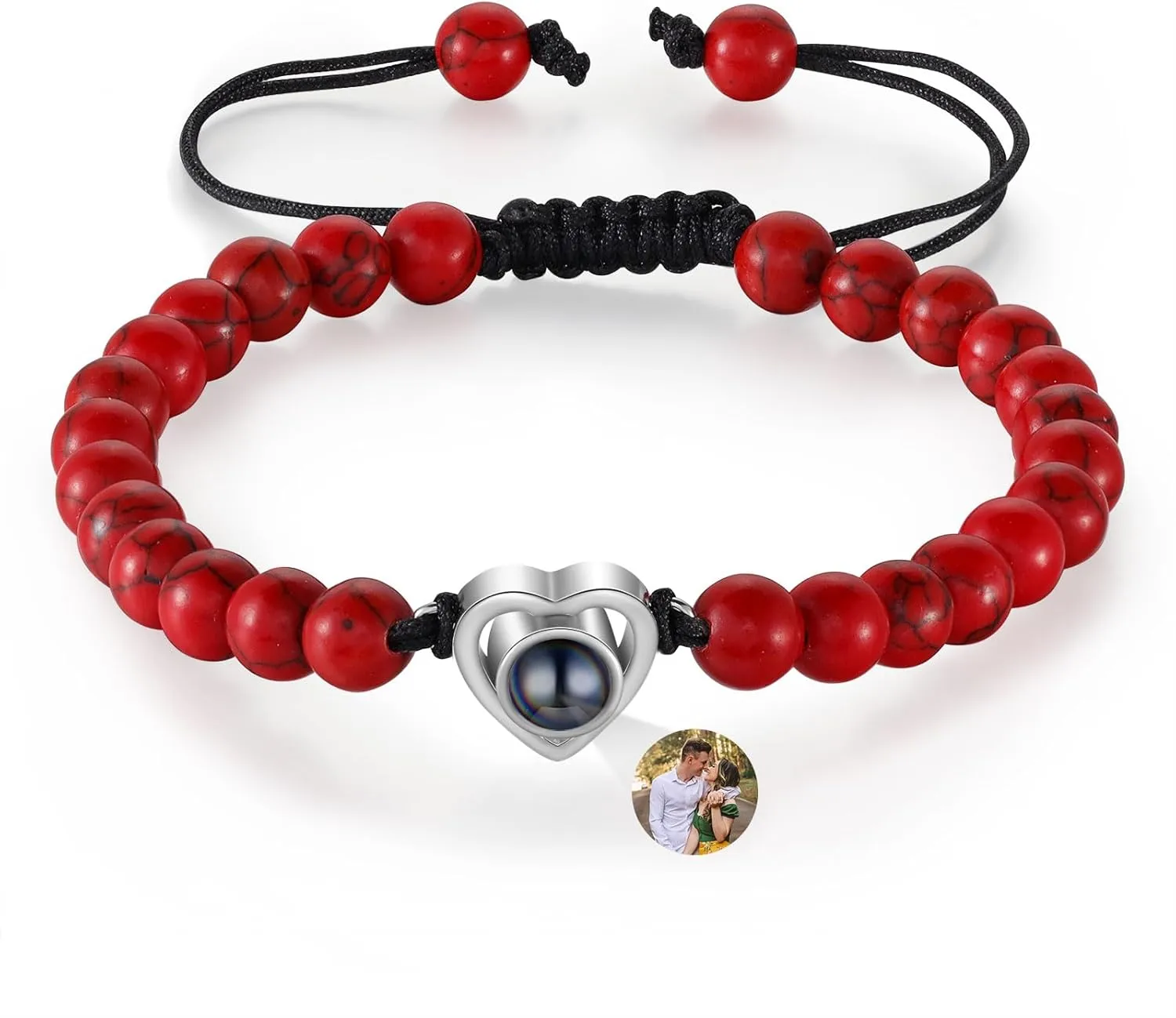 Custom Photo Bracelets with Picture inside Personalized Adjustable Beads Bracelets with Photo Projection Bracelet for Women Men Customized Gifts for Boyfriend Girlfriend