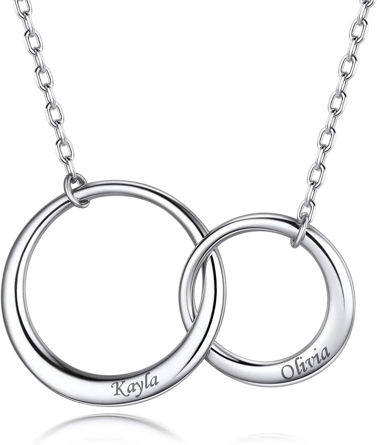 Custom4U 925 Sterling Silver Interlocking Infinity 2/3 Circles Necklaces Customized Mother Daughter Necklace/Generations Necklace,Sister Gifts/Grandma Gifts